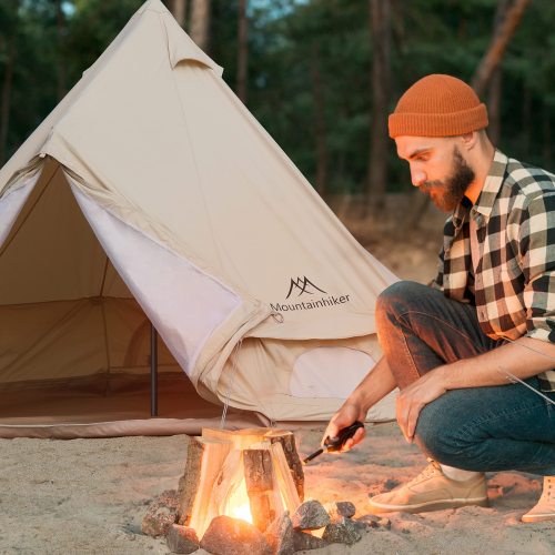 Mongolian Yurt Tent for Family Camping, Waterproof with Mosquito Net Doors S4556
