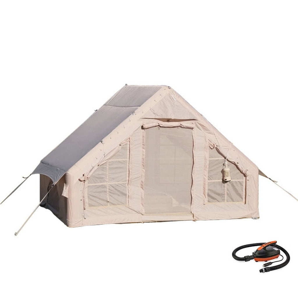 Inflatable Camping Tent with Electric Pump, Glamping Tent, Waterproof Windproof Oxford Tent, Outdoor Blow Up Tent, Easy Setup, Four Season Luxury Cabin Tent with Mesh Windows & Doors