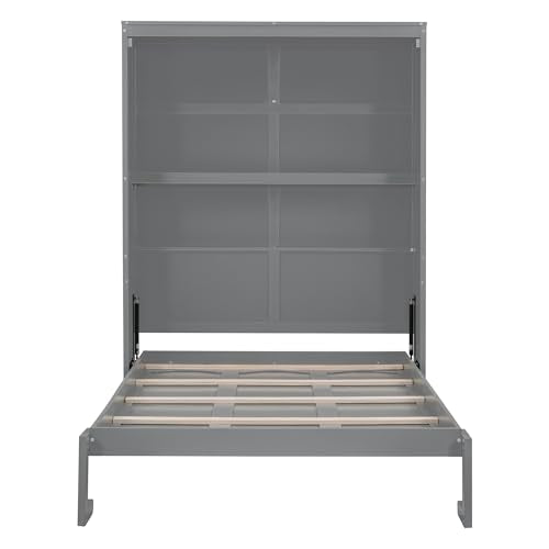 Murphy Bed with 2-Tier Shelves, Folding Bedframe, Space-Saving Design, No Box Spring Needed Q6874