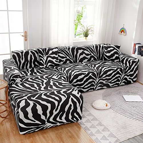 L Shape Sectional Sofa Covers, 2pcs Stretch Elastic Chaise Slipcover, Black Gold Y34926