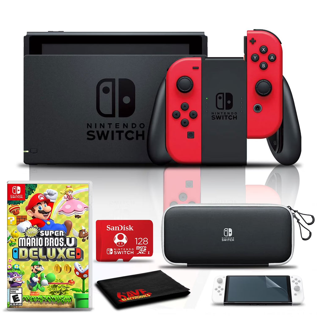 Nintendo Switch Mario Choose One Bundle with Carry Case, 128GB SD Card, and New Super Mario Bros U Deluxe Game