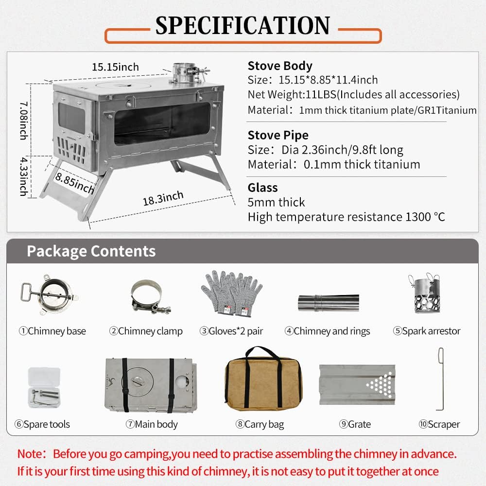 Tent Stove 15inch Wood Burning Folding Portable for Camping Hunting M428