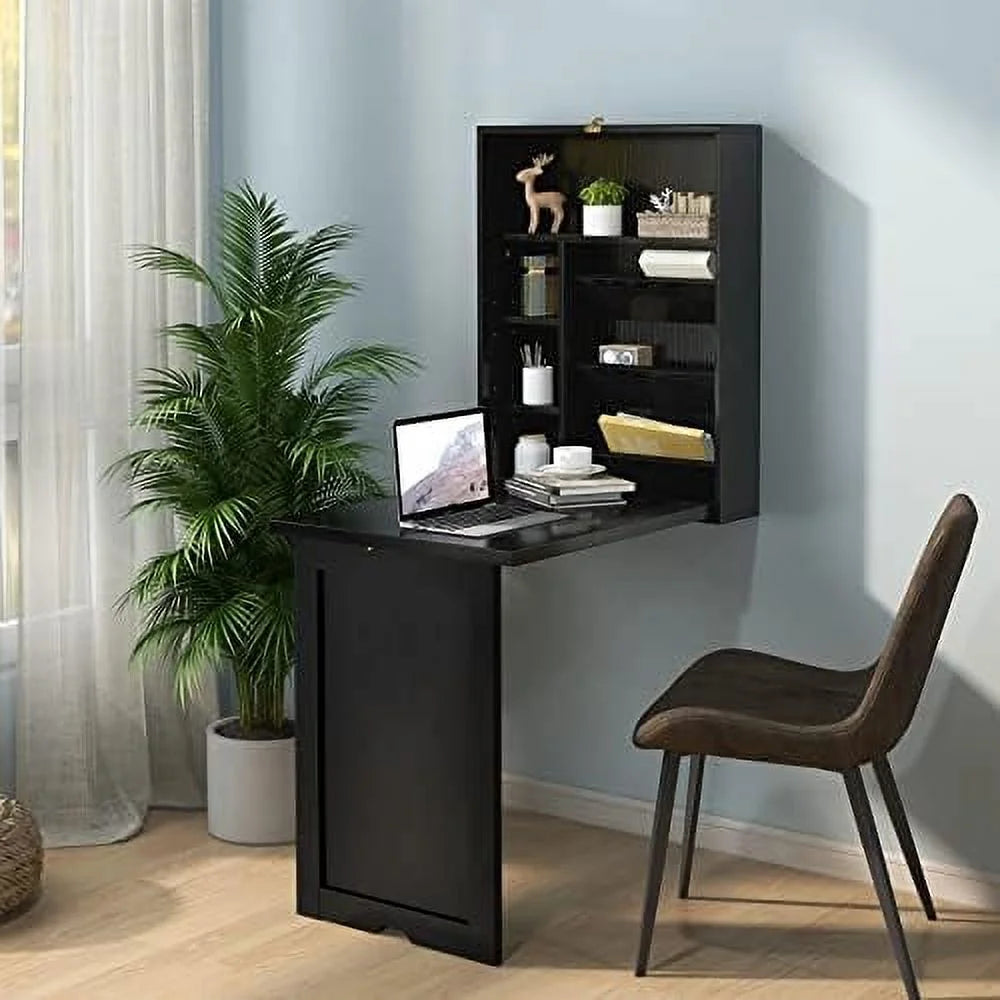 Wall Mounted Desk with Folding Shelves for Home Office H395