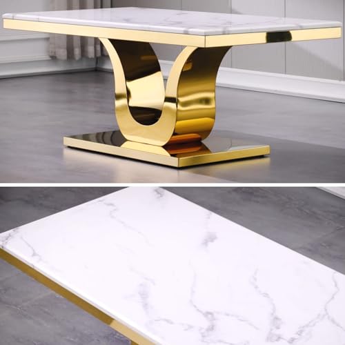 White and Silver Rectangle Coffee Table for Living Room W53030