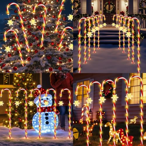 24 Pack Outdoor Christmas Candy Cane Lights 144LED Solar Pathway with Bowknot V1552