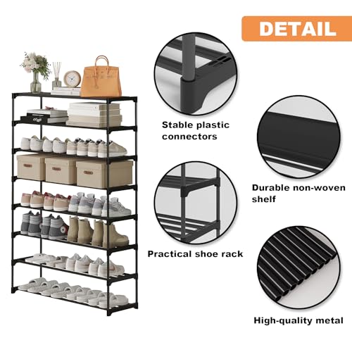 4-Tier Shoe Rack, Tall Large Capacity 20 Pairs, Stackable, Black D19793
