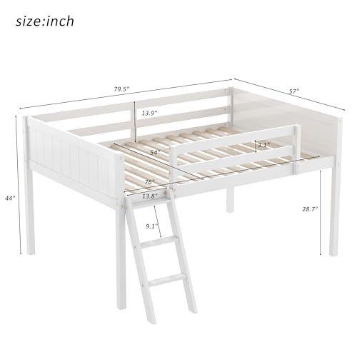 Low Loft Bed with Convertible Ladder and Safety Guardrail R222