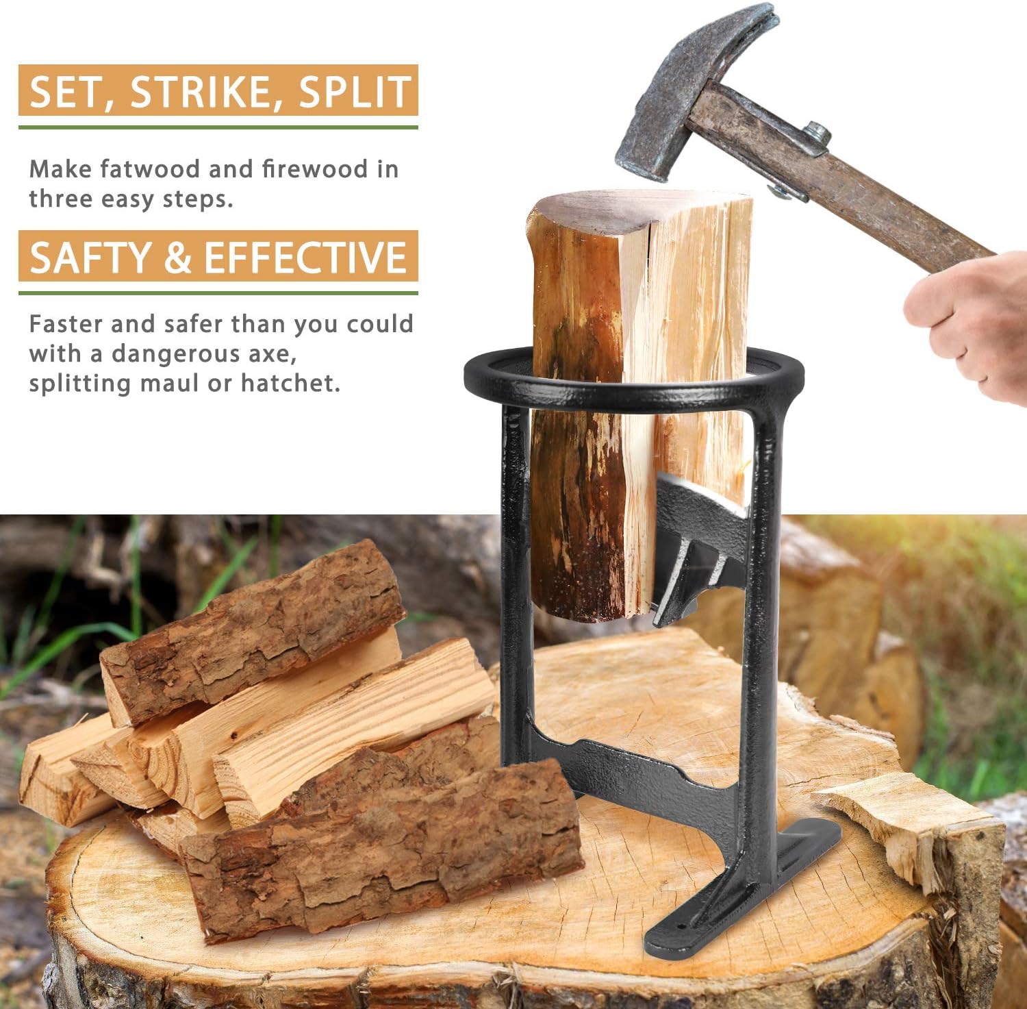 Cast Steel Firewood Splitter, Hand Tool for Camping, Pack of 2 C789