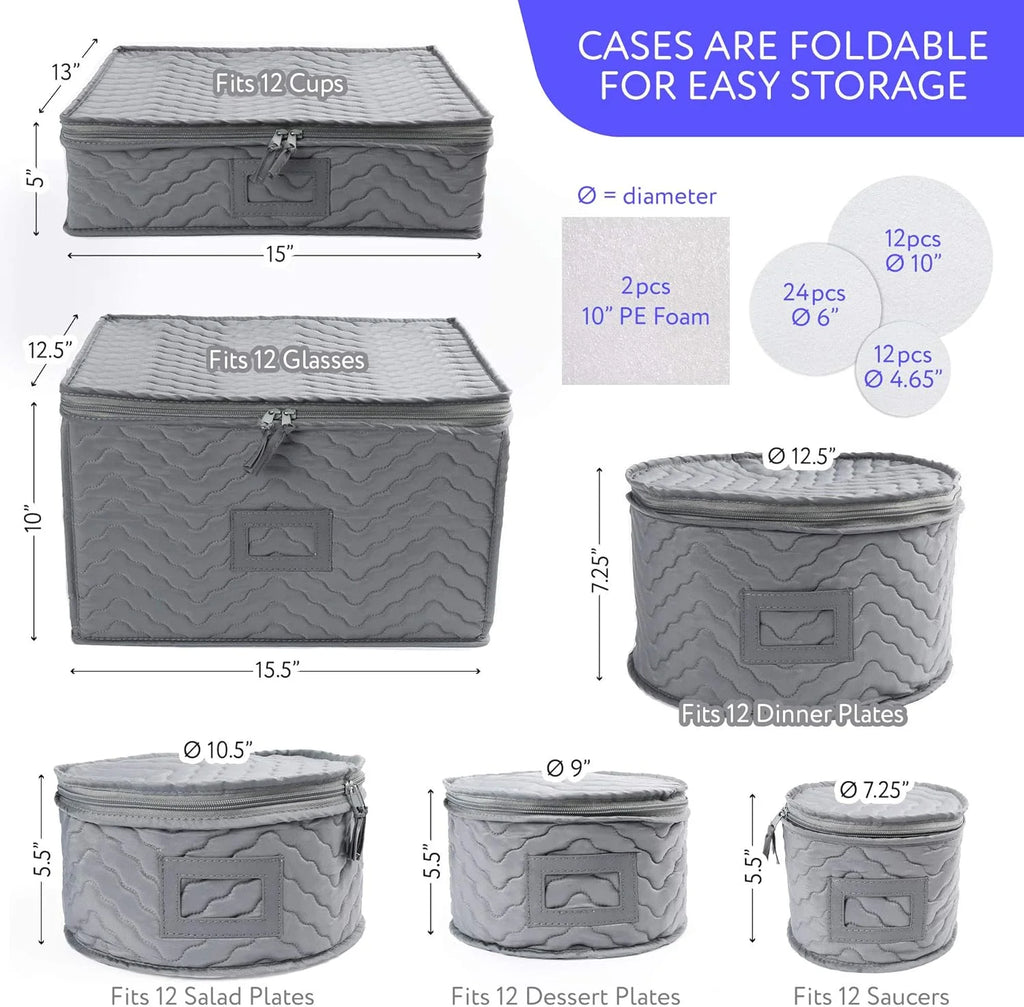 Quilted 6-Piece Storage Box Set for Chinaware, Stemware & Dinnerware K700336