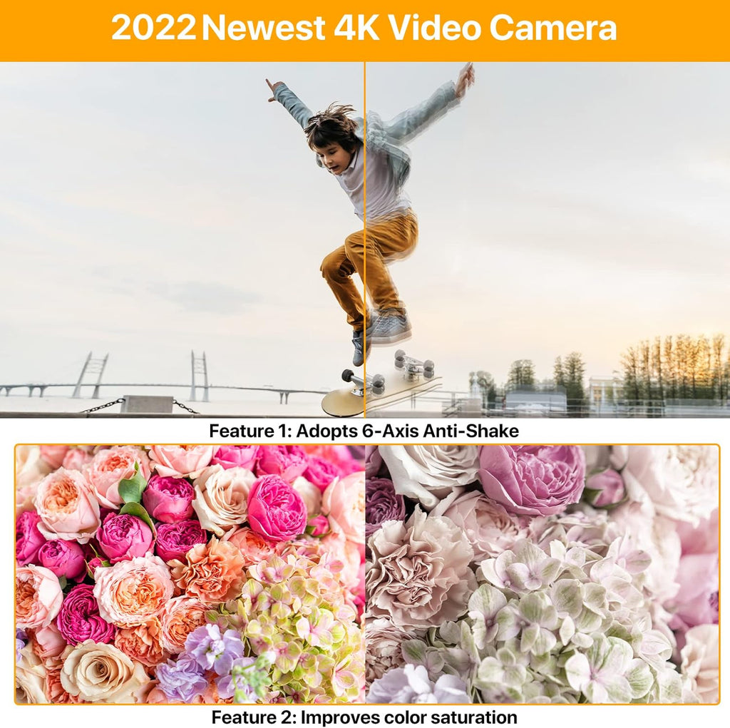 4K Video Camera Camcorder 48MP 60FPS with Microphone and Night Vision V9258