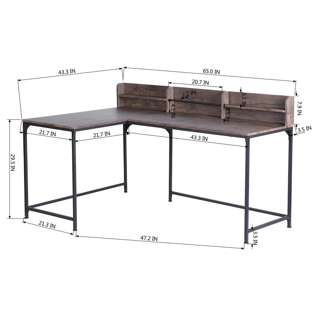 L-Shaped Desk 65" x 43" with Storage, Corner Computer Desk for Work and Study O36656