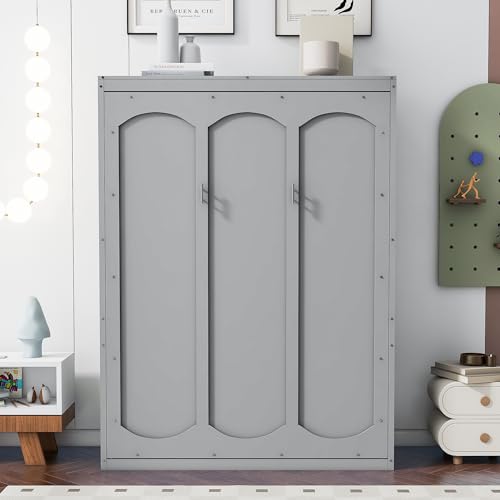 Murphy Bed with 2-Tier Shelves, Folding Bedframe, Space-Saving Design, No Box Spring Needed Q6874