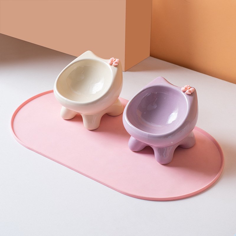Ceramic Pet Bowl for Dogs & Cats with Silicone Placemat W908
