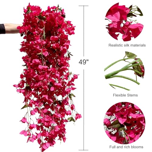 Fuchsia Artificial Bougainvillea Silk Hanging Flowers, 49 Inch, Pack of 2 B434