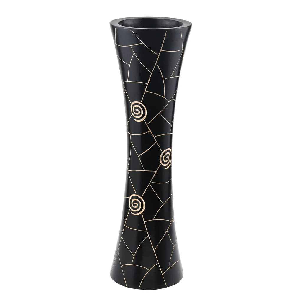 Modern Black Golden Geometric Wood Vase D970457