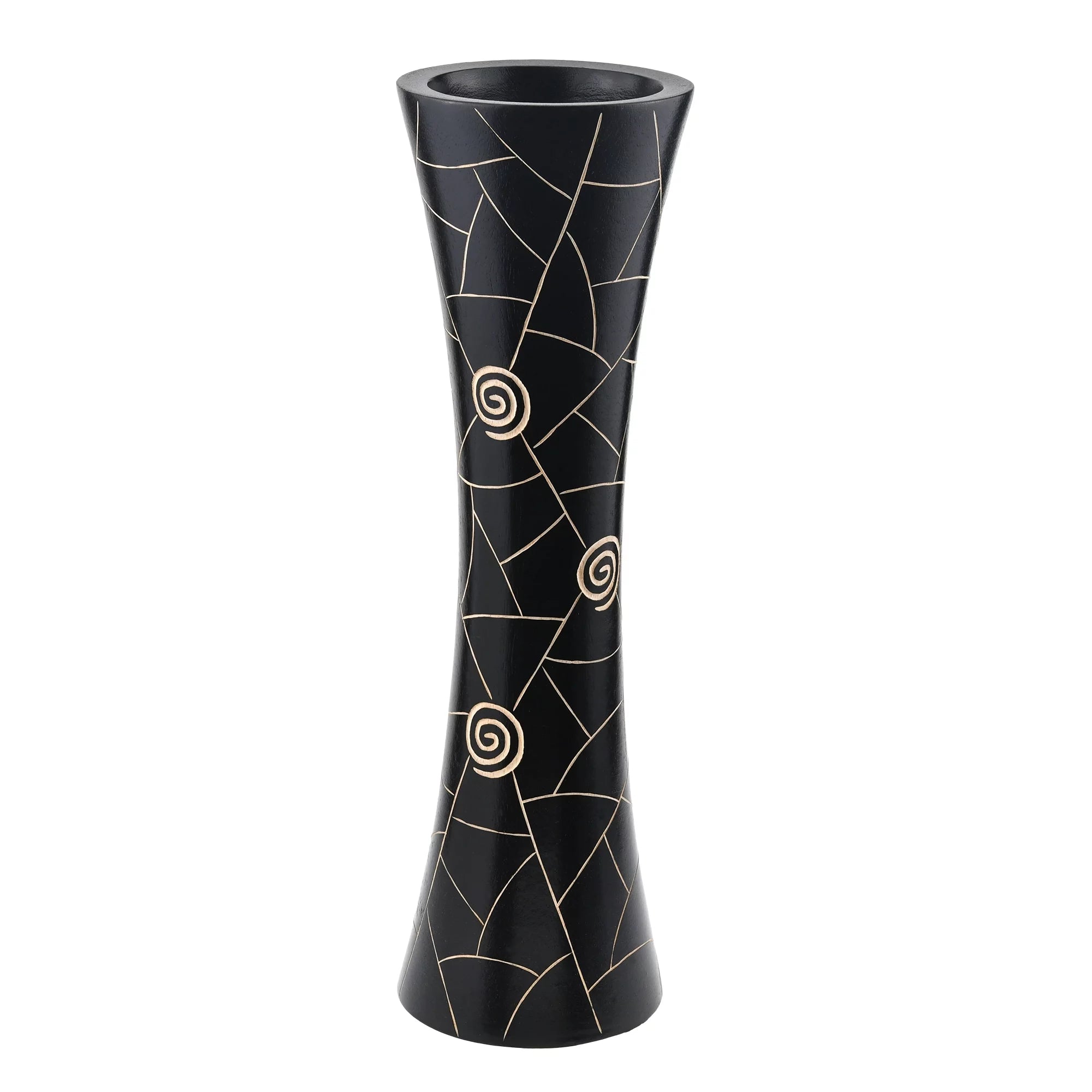 Modern Black Golden Geometric Wood Vase D970457