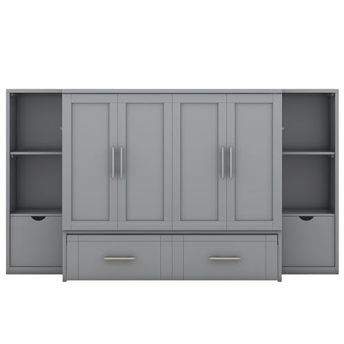 Queen Size Murphy Bed Cabinet with Storage and USB Ports A9613