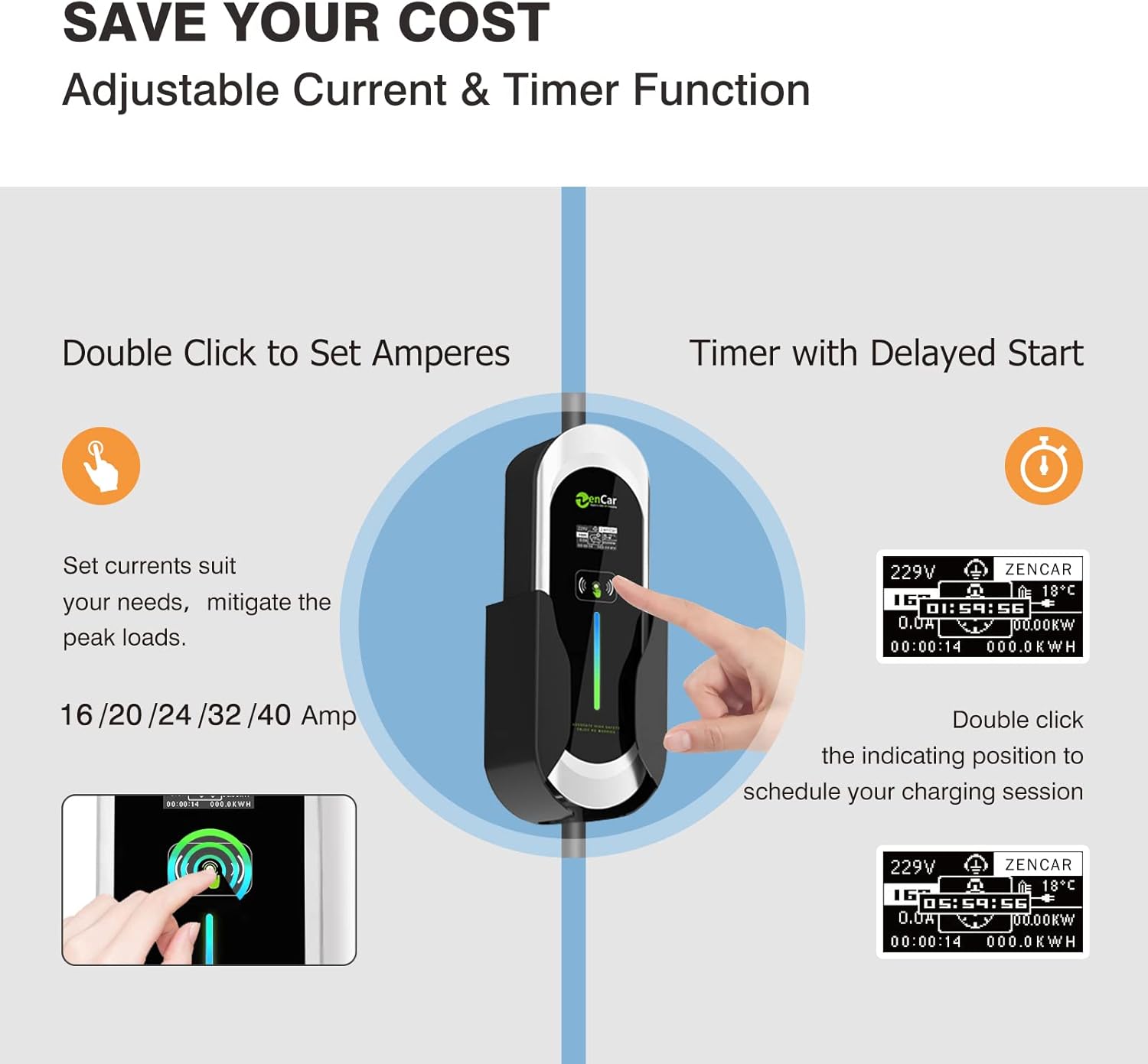 Portable EV Charger 40Amp with NEMA 14-50 Plug, Adjustable Current 16A-40A M3699