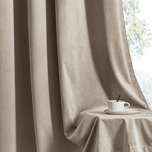 Grey Velvet Curtains 108 inch, Room Darkening Drapes for Bedroom Living Room, 2 Panels H4852
