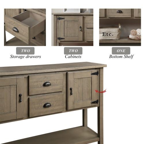 Sideboard Buffet with Storage, 2 Drawers and Cabinets, Antique White C276