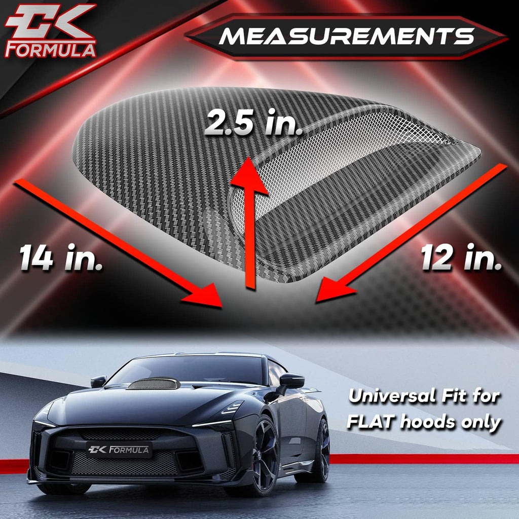 Carbon Fiber Hood Scoop Front Vent Cover, No-Drill Universal Fit for Flat Hoods H413029