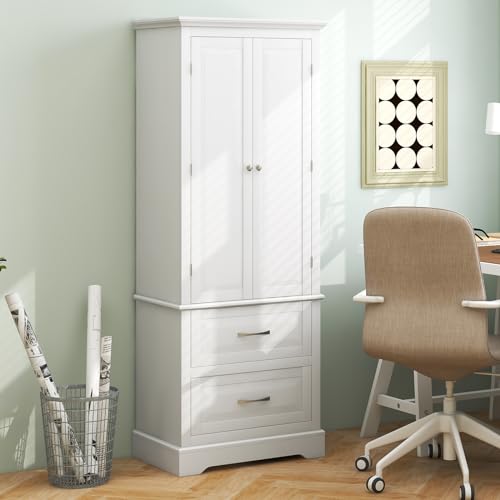 Kitchen Pantry Cabinet 62" Floor Storage with 2 Drawers and Adjustable Shelves S38827