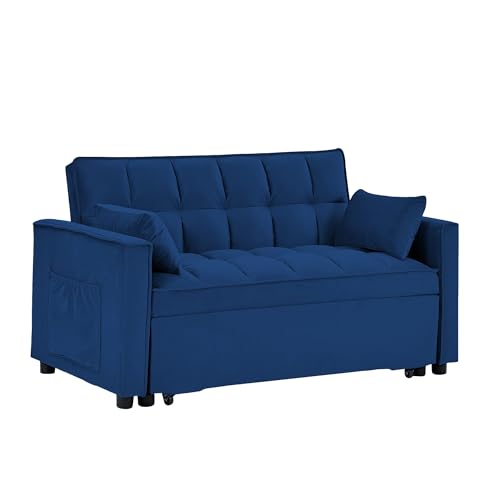 Velvet Convertible Sofa Sleeper with Detachable Arm Pockets O80682