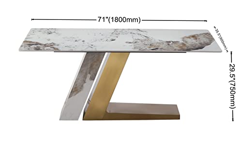 Sintered Stone Dining Table for 6-8, Rectangular with Gold Steel Base Q7198