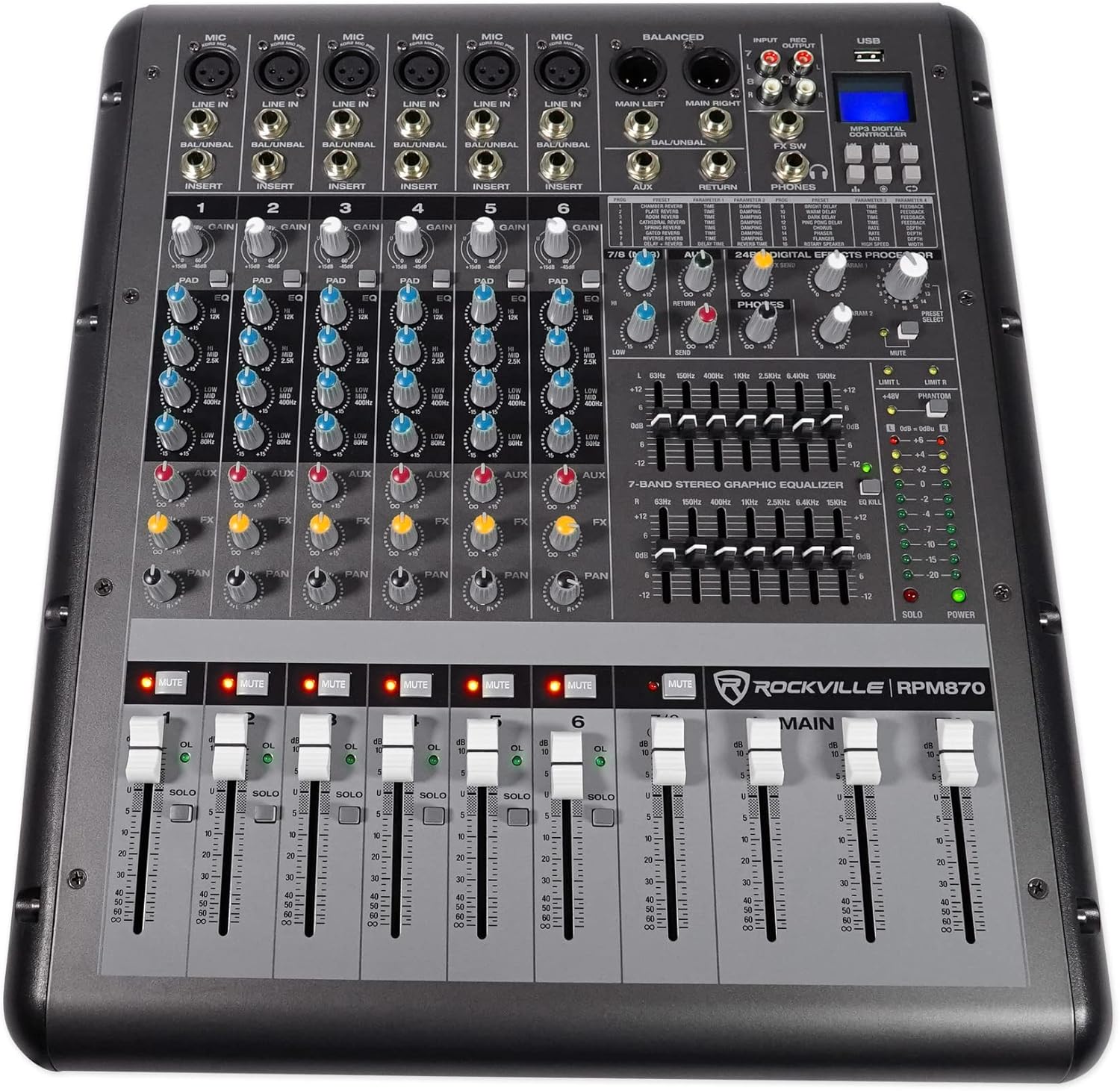 12 Channel 4800W Powered Mixer with 7 Band EQ and Effects Q7001