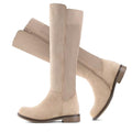 Shoe'N Tale Women's Knee High Boots Flat Low Heel Stretchy Round Toe with Side Zipper