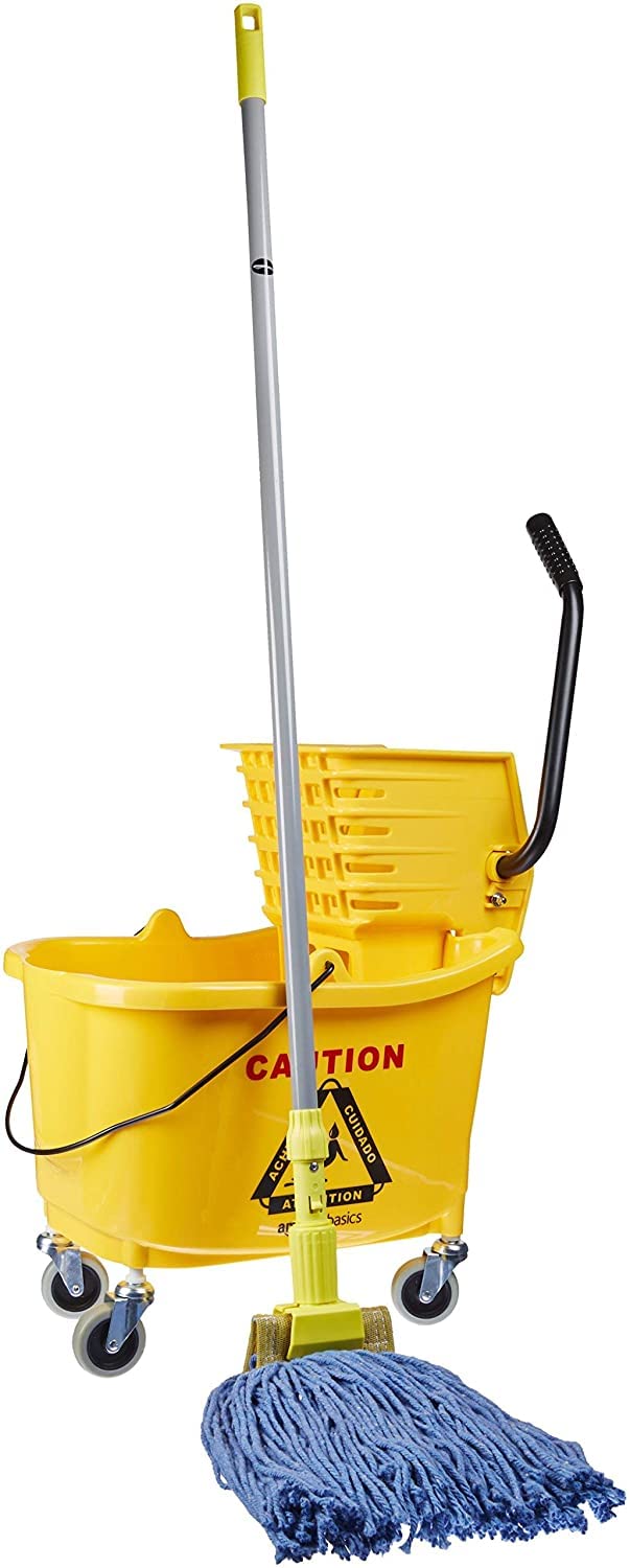 35-Quart Rectangular Mop Bucket on Wheels with Side Press Wringer O31130
