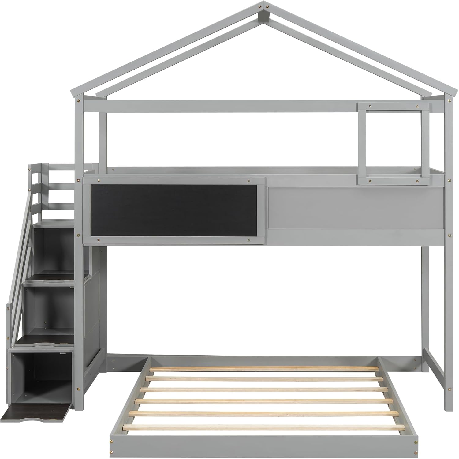Twin Over Full Bunk Bed with Storage Stairs and Blackboard W837