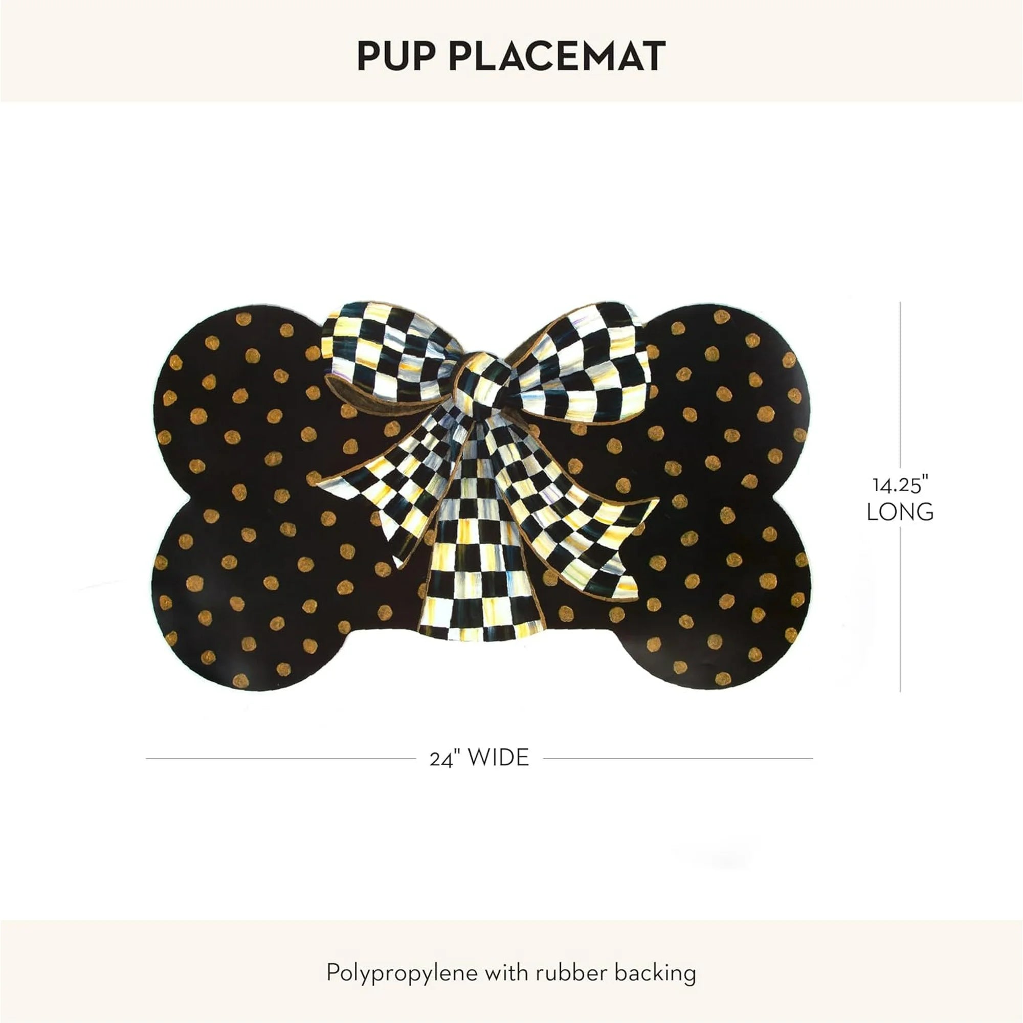 Pet Feeding Mat for Dogs and Cats, Bone-Shaped with Gold Dots X182917