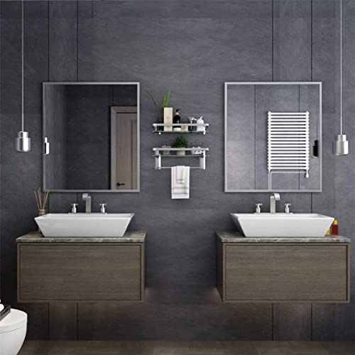 Bathroom Wall Shelf 15.7in Glass Shelves Wall Mount 3 Tier Black Z220686