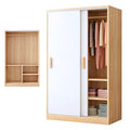 Modern Wood Double Sliding Door Bedroom Wardrobe,Freestanding Clothes Cabinet with Shelves and Clothing Rods, Large Capacity Saves Space Wardrobe Armoire(31.5x17.7x70.8in, Walnut)