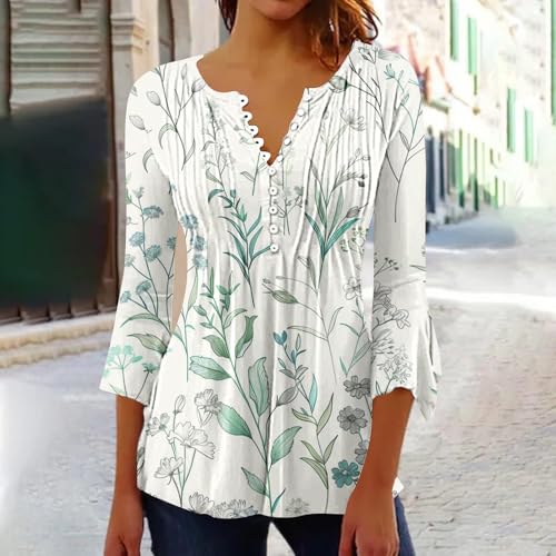 Women's Casual Print V Neck Pullover Tunic Top 3/4 Sleeve U841