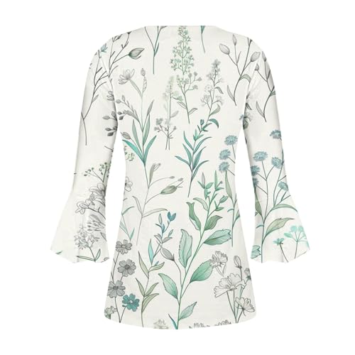Women's Casual Print V Neck Pullover Tunic Top 3/4 Sleeve U841