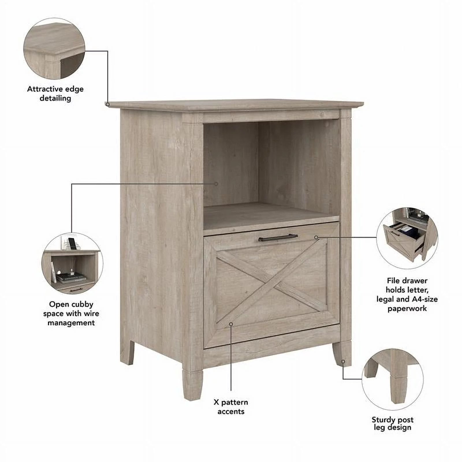 Lateral File Cabinet with Shelf in Washed Gray X9244