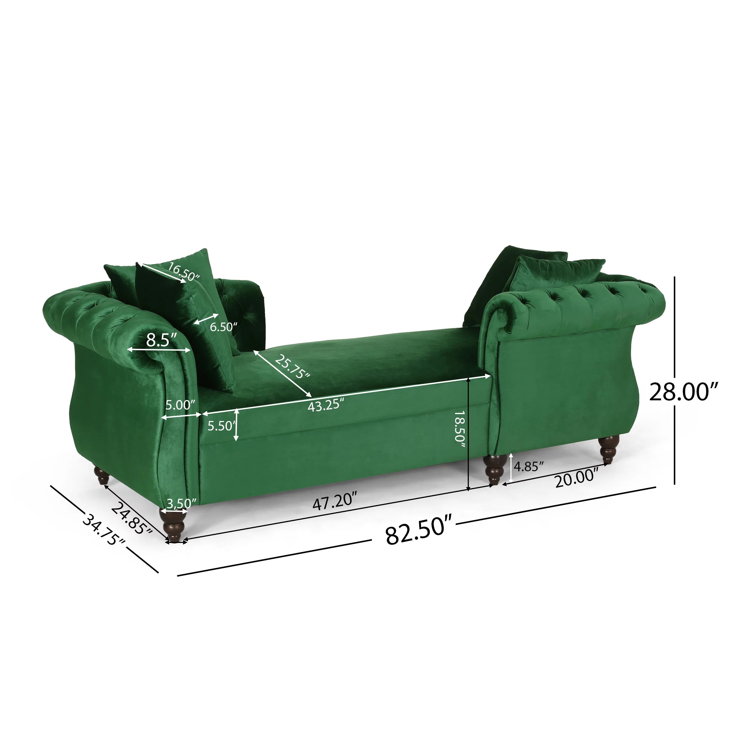 Emerald Tufted Fabric Chaise Lounge K928