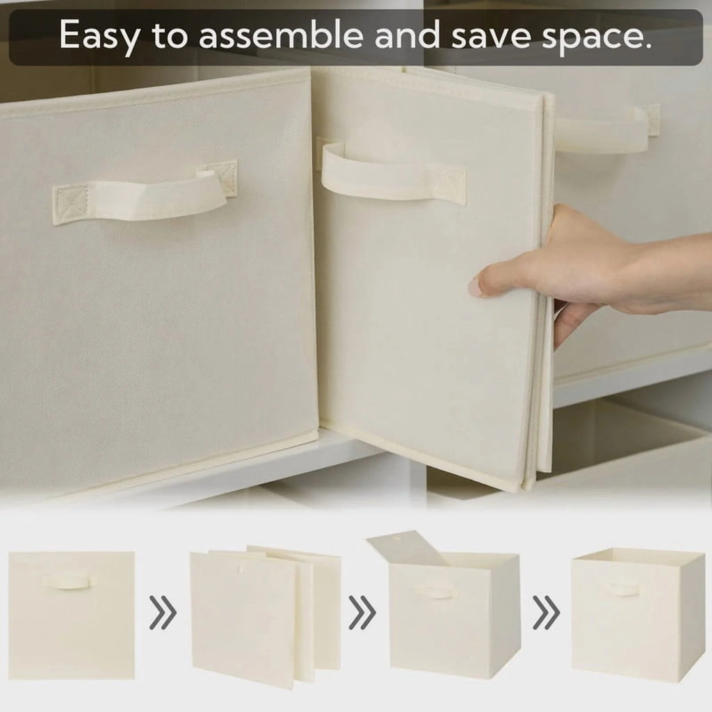 Fabric Storage Cubes with Handles, Collapsible Storage Bins, Beige, 6-Pack V6444