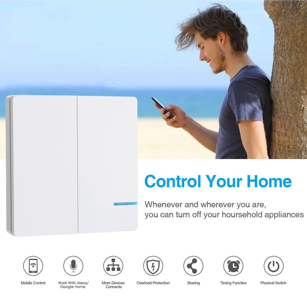 Smart Light Switch WiFi Wall Wireless 2-Gang with Remote Control and Timing Function E449633