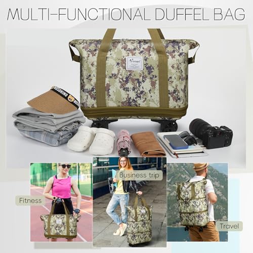 Rolling Duffel Bag with Wheels, Foldable Expandable Travel Luggage, Carry-On Weekend Bag R738