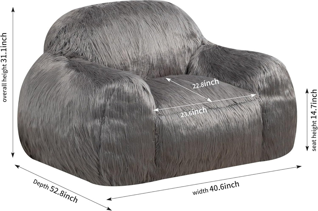 Grey Long Hair Bean Bag Chair Sofa E42454