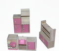 Wooden Dollhouse Furniture Kitchen Set for Dollhouse Pink Color