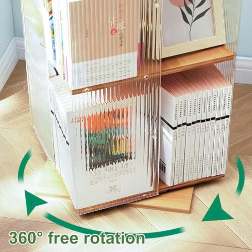 360° Rotating Bookshelf Tower, Acrylic Book Display Case, Space-Saving Swivel Storage Rack G8592