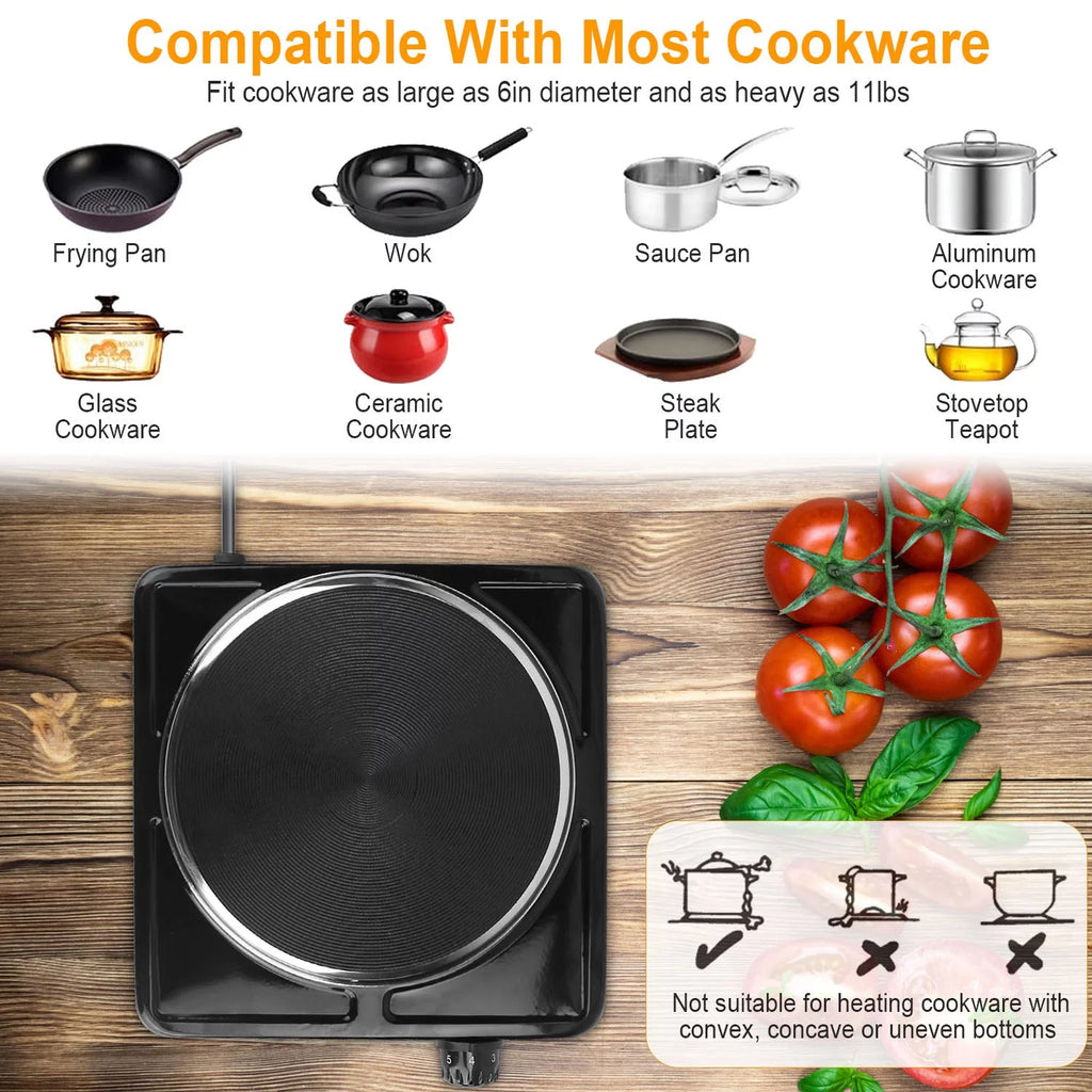 Electric Countertop Single Burner 1500W with Cast Iron Hot Plate L21804