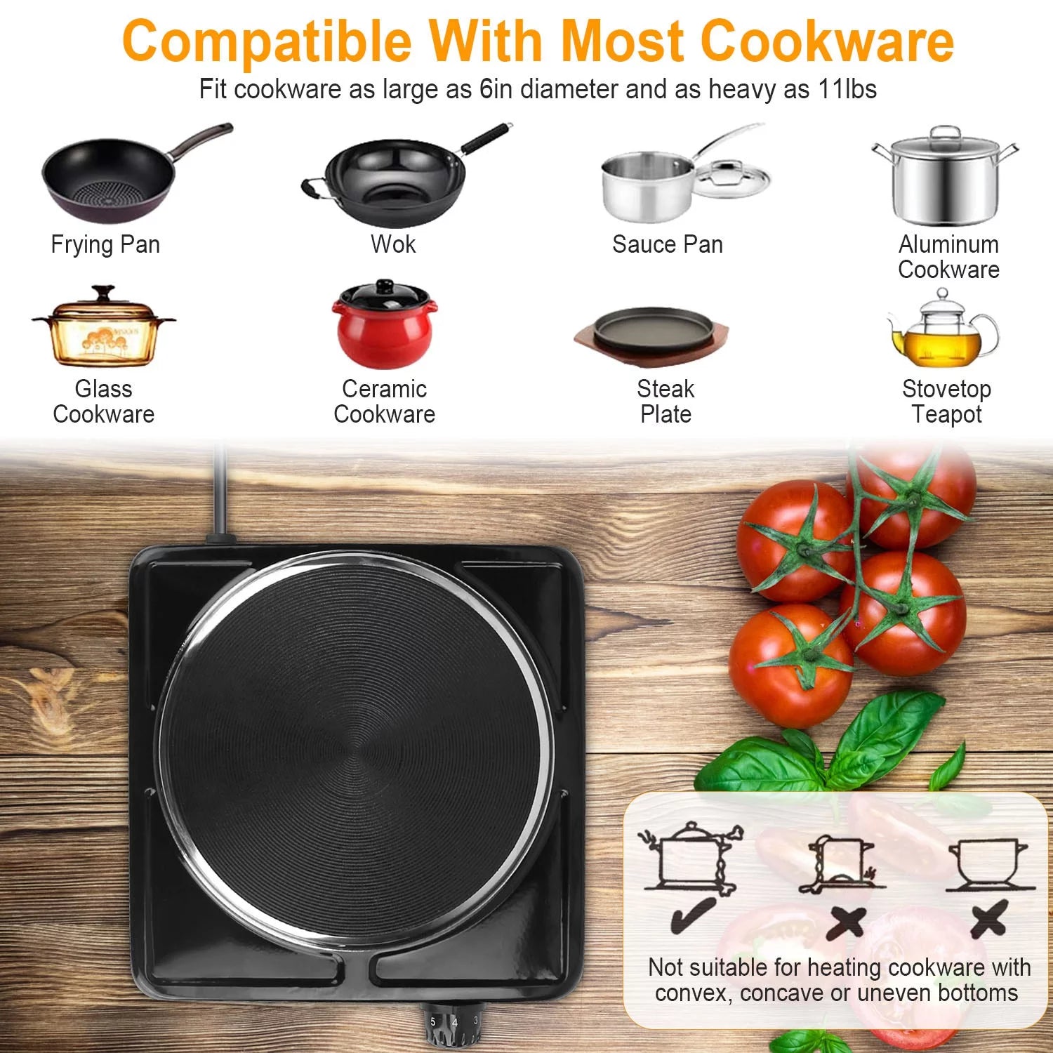 Electric Countertop Single Burner 1500W with Cast Iron Hot Plate L21804