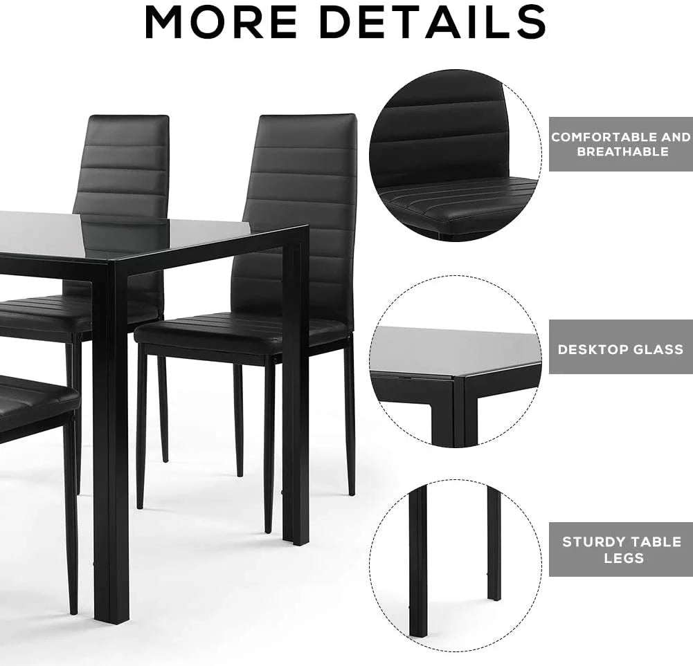 Glass Dining Table and 4 PU Leather Chair for Kitchen S511