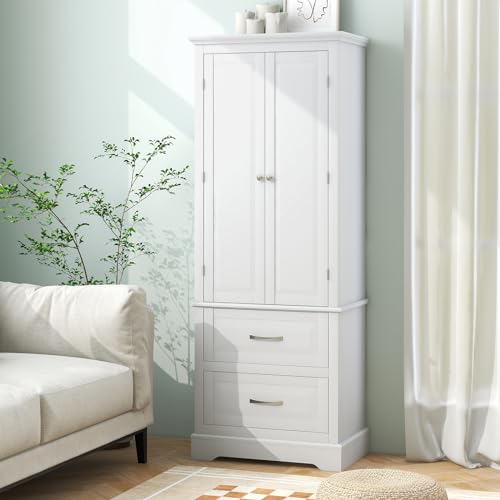 Kitchen Pantry Cabinet 62" Floor Storage with 2 Drawers and Adjustable Shelves S38827
