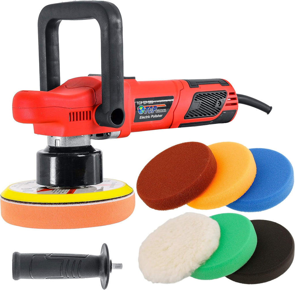 TCP Global Model EP-502-6" Variable Speed Random Orbit Dual-Action Polisher with a 6 Pad Professional Buffing and Polishing Kit - Buff, Polish & Detail Car Auto Paint